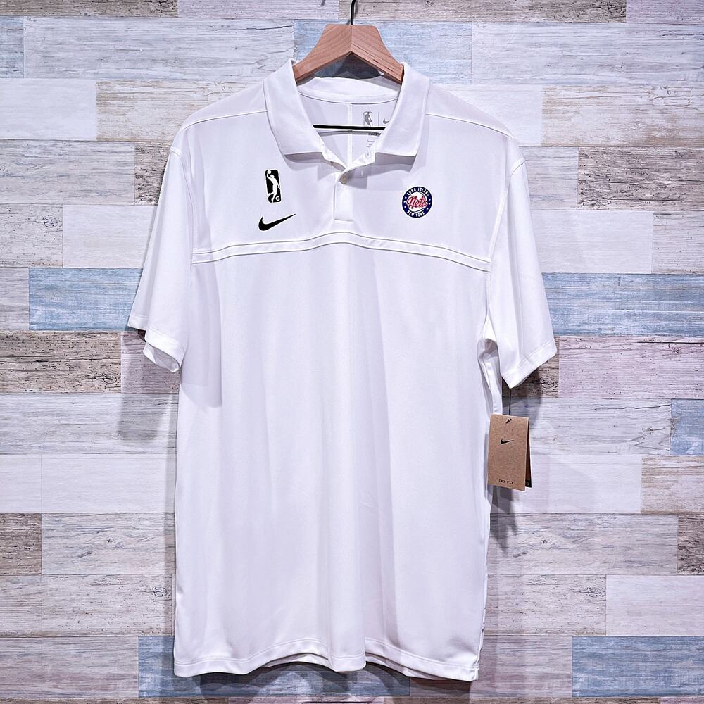 Long Island NY Nets NBA G League Nike Golf Dri Fit Polo Shirt White Mens Large